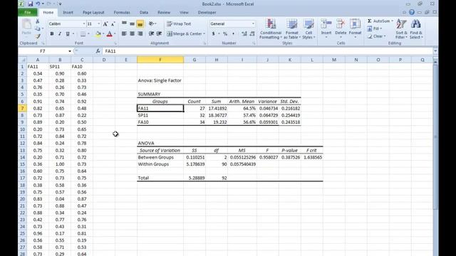 ANOVA Excel 2010 смотреть онлайн