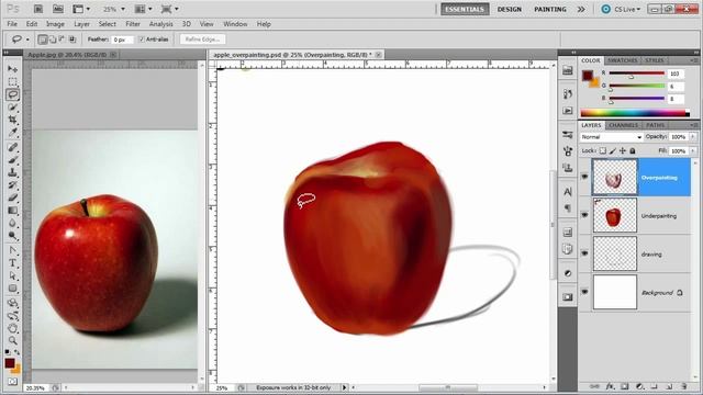 Photoshop - How to Paint an Apple 002 -Overpainting смотреть онлайн