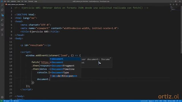 JavaScript - Ejercicio 605: Obtener Datos en Formato JSON desde una Solicitud Realizada con fetch() смотреть онлайн