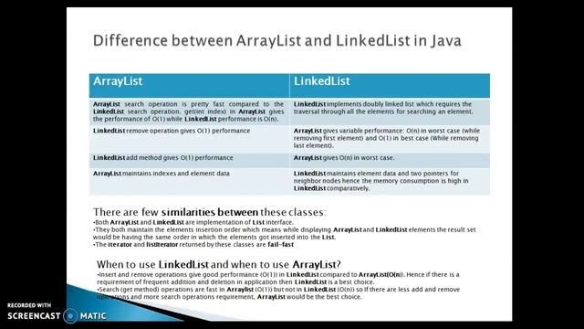 Difference between ArrayList and LinkedList in Java смотреть онлайн