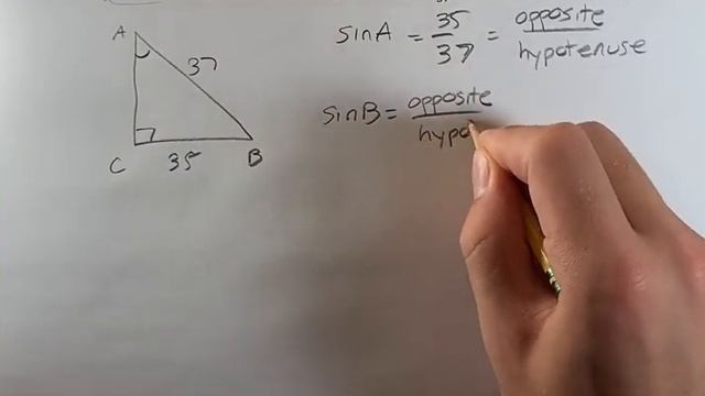 18. Angle C of triangle ABC is a right angle. If sin(A)=35/37, what is the value of sin(B)? смотреть онлайн