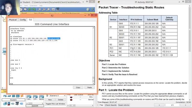 2.3.2.3 - 6.5.2.3 Packet Tracer - Troubleshooting Static Routes смотреть онлайн