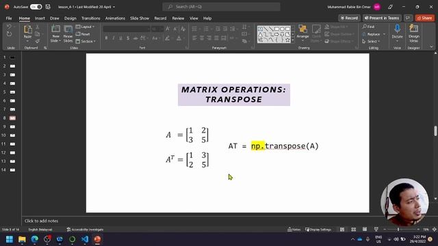 ZCE111 Lecture 4-2A: Matrix Operations in Python смотреть онлайн