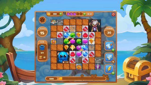 30 Уровень Остров Желаний Игра Сокровища Пиратов - Три в Ряд смотреть онлайн