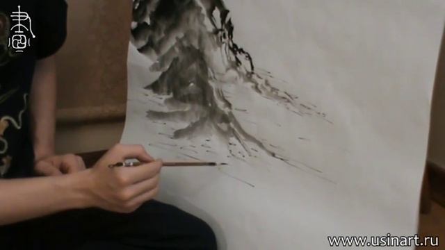 Уроки по пейзажной живописи у-син. _Китайский пейзаж с рекой и лодками смотреть онлайн