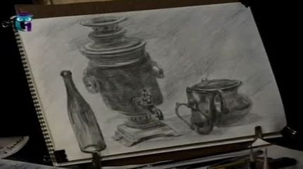 Уроки рисования (# 18) карандашом. Рисуем натюрморт с самоваром