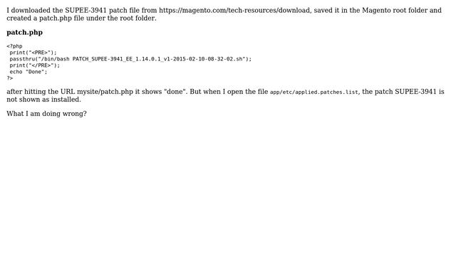 Magento: Not able to install 3941 patch for Magento 1.8 via PHP script смотреть онлайн