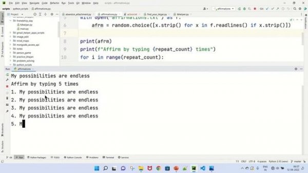 Python program to repeat affirmations - Python programming for spiritual growth