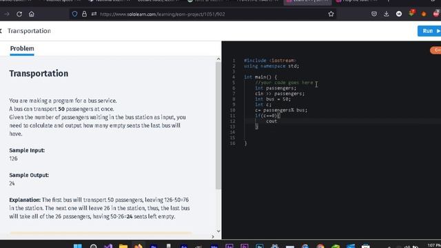 #sololearn FIRST C++ TRANSPORT CODE PROJECT [SOLVED] смотреть онлайн