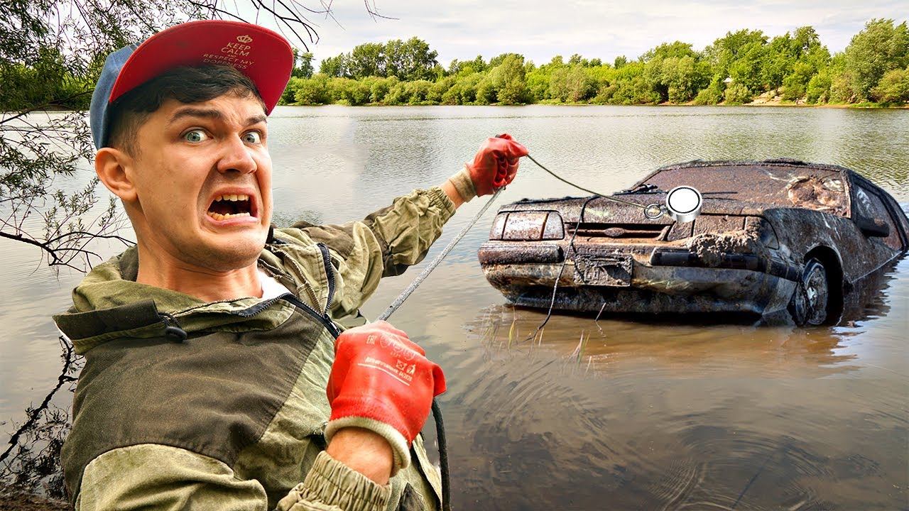 Эти жуткие находки мы подняли со дна, где затонул автомобиль на магнитной рыбалке! смотреть онлайн