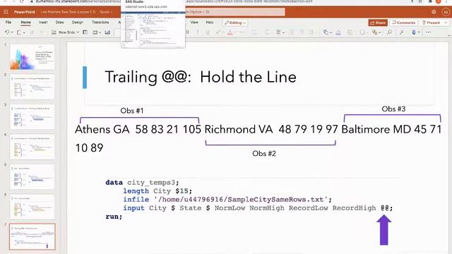 SAS Reading in Raw Data: Using Line Pointers & Trailing @@ (Lesson 5.1) смотреть онлайн