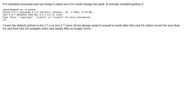 Ubuntu: Reset python from 3 to 2 after anaconda modified PATH смотреть онлайн