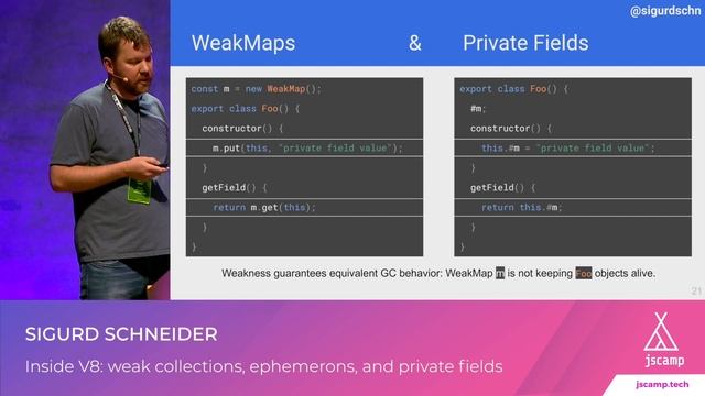 Inside V8: weak collections, ephemerons, and private fields by Sigurd Schneider | JSCAMP 2019 смотреть онлайн