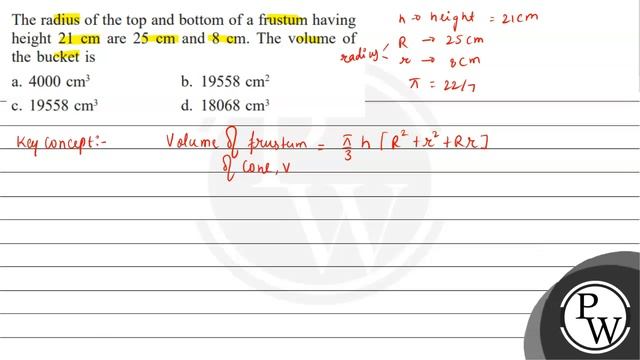 The radius of the top and bottom of a frustum having height \( 21 \mathrm{~cm} \) are \( 25 \mat... смотреть онлайн