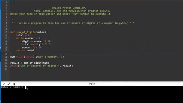 find the sum of square of digits of a number in python смотреть онлайн