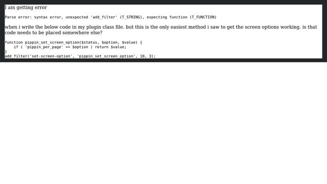 Getting error Parse error: syntax error, unexpected 'add_filter' (T_STRING), expecting function... смотреть онлайн