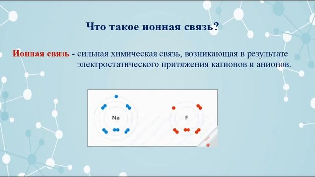 Урок по предмету химия "Ионная связь", 8 класс смотреть онлайн