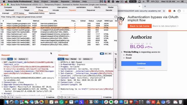 OAUTH Authentication bypass via OAuth implicit flow - Portswigger Labs