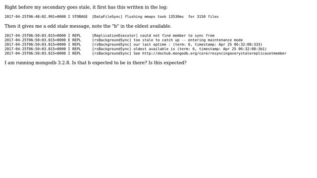 Databases: MongoDB stale replication, odd timestamp after data flush смотреть онлайн