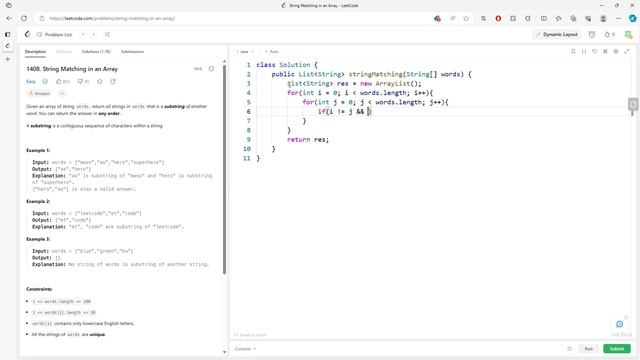 LeetCode 1408 | String Matching in an Array | String | Java смотреть онлайн