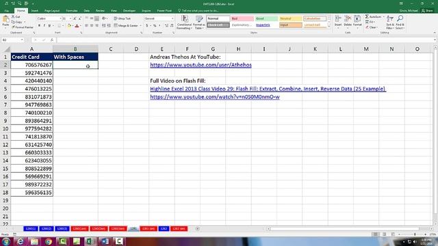 Excel Magic Trick 1261: Flash Fill to Add Spaces to Credit Card Numbers смотреть онлайн