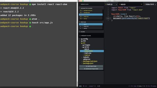 Webpack - Ep. 9 - Hooking up React - Part 1 смотреть онлайн