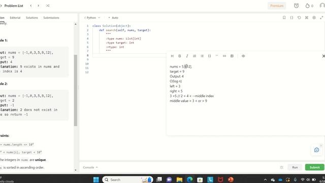 Leet code 704 - Binary Search in Python смотреть онлайн
