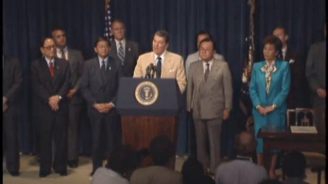 President Ronald Reagan announcing the 1988 Civil Liberties Act смотреть онлайн