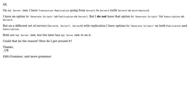 Databases: Sql Server 2008 Replication "Generate Scripts" option not available смотреть онлайн