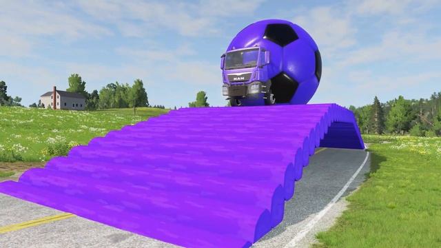 Double Flatbed Trailer Truck vs speed bumps Busses vs speed bumps Beamng JIYAN Games #012 смотреть онлайн