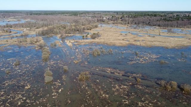 Полет над затопленной поймой реки в середине апреля во время половодья смотреть онлайн