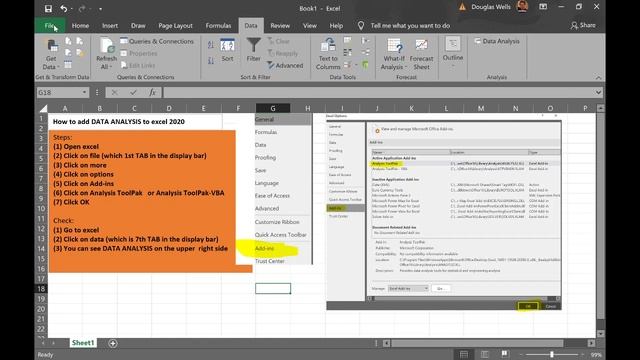 HOW to add DATA ANALYSIS in Excel 2020 смотреть онлайн