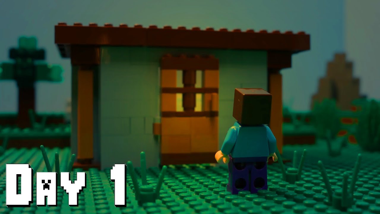 Выживание в minecraft (1 день) - Lego анимация смотреть онлайн