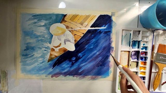Wet on dry technique/how to paint water with watercolor/vietnam/how to paint a boat/watercolor смотреть онлайн