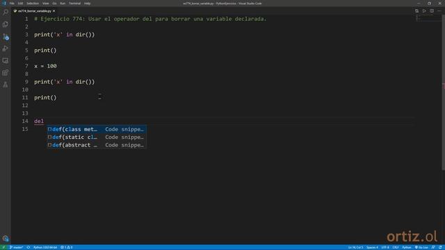 Python - Ejercicio 774: Usar el Operador del para Borrar una Variable Declarada смотреть онлайн