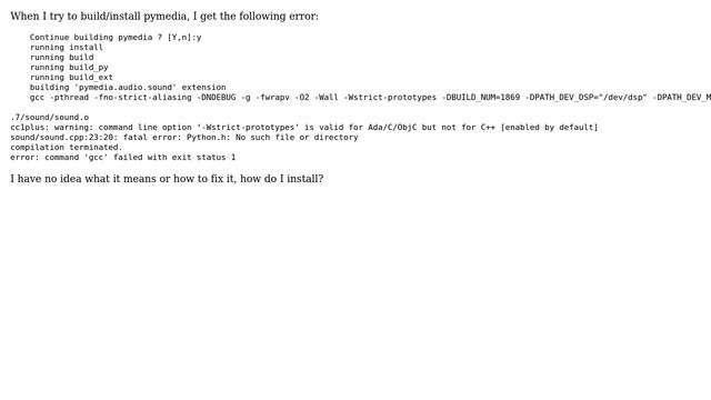 'Python.h: No such file or directory' while building pymedia смотреть онлайн