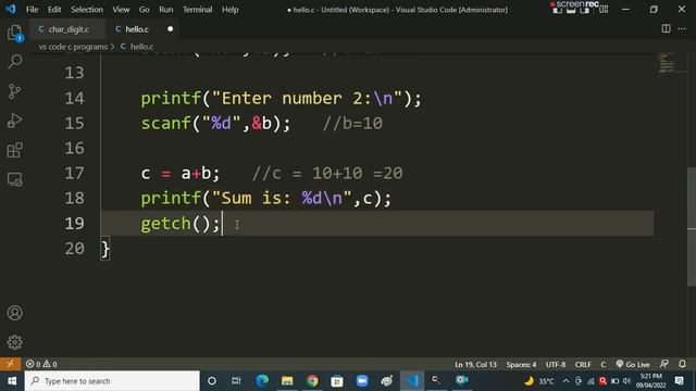Add two numbers in C смотреть онлайн
