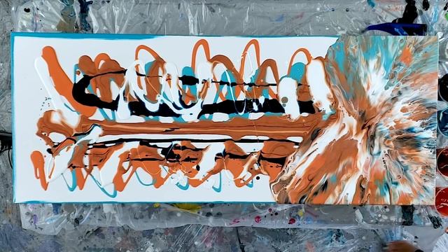 Gorgeous Acrylic Pour Painting in Orange, Turquoise, and Bronze - The Feather Technique смотреть онлайн
