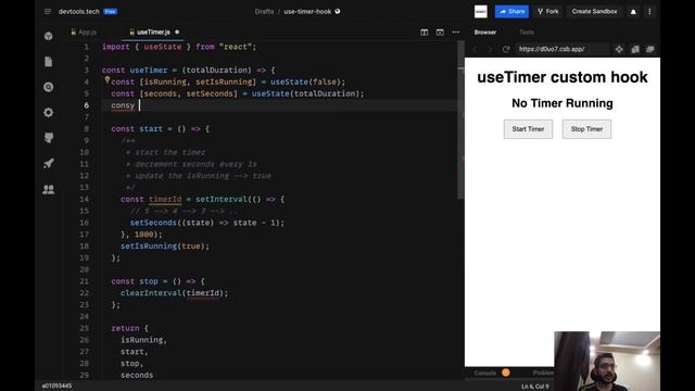 Create a Custom Timer Hook in React.js | Frontend Interview Series | JavaScript | Devtools Tech смотреть онлайн
