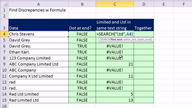 Excel Magic Trick 890: Find Discrepancies with Formula (Dot at end or Repeated Words) смотреть онлайн