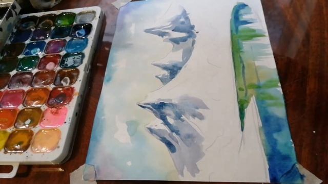 Поэтапный рисунок пейзажа / как нарисовать горы с 0/как нарисовать воду/рисуем лес смотреть онлайн