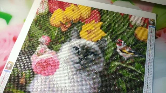 Готовая алмазная МОЗАИКА "КОТИК в цветах" ???от NIANHUA,54x40,50 цветов,АВ стразы/ Diamond Painting смотреть онлайн