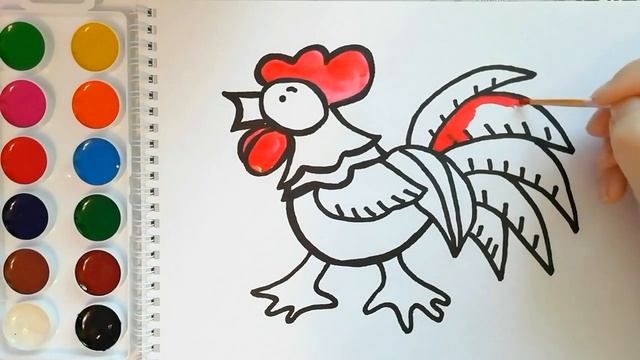 Как нарисовать ПЕТУХА / мультик раскраска ПЕТУХ для детей / Раскраски для малышей смотреть онлайн