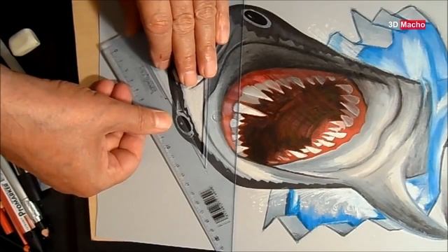 3D рисунок, белая акула, 3D drawing, Видео создание 3D рисунка смотреть онлайн