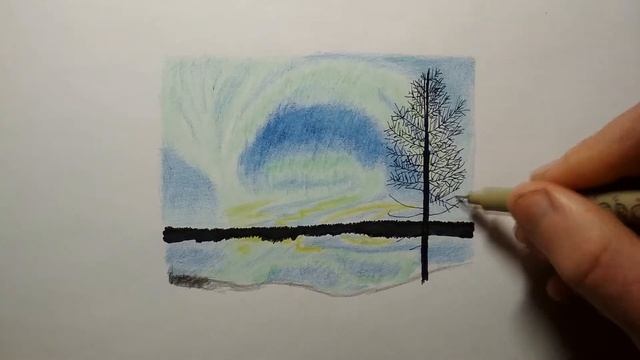 Рисуем Северное сияние. Пейзаж смотреть онлайн