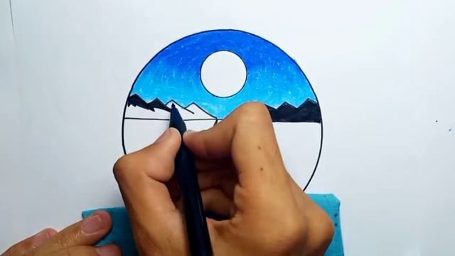 How To Draw Moonlight Scenery With Oil Pastels |Drawing Moonlight Scenery In A Circle смотреть онлайн