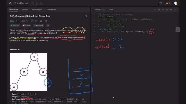 [LeetCode] Construct String from Binary Tree | Stack | Complexity Explained | Python смотреть онлайн