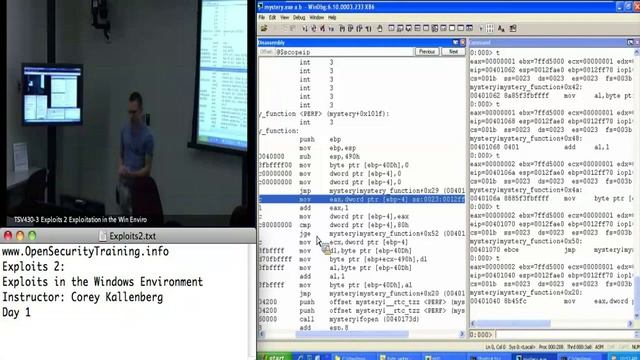 OpenSecurityTraining: Exploits 2: Exploitation in the Windows Environment (day 1, part 2) смотреть онлайн