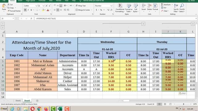 #05 Time Sheet in MS Excel | With Salary Slip | Employee Over Time | Employees Payroll | Part 1-02 смотреть онлайн