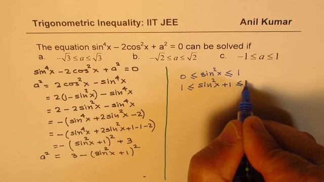 Trigonometric Inequality sin^4x – 2cos^2x + a^2 = 0 IIT JEE Challenge смотреть онлайн